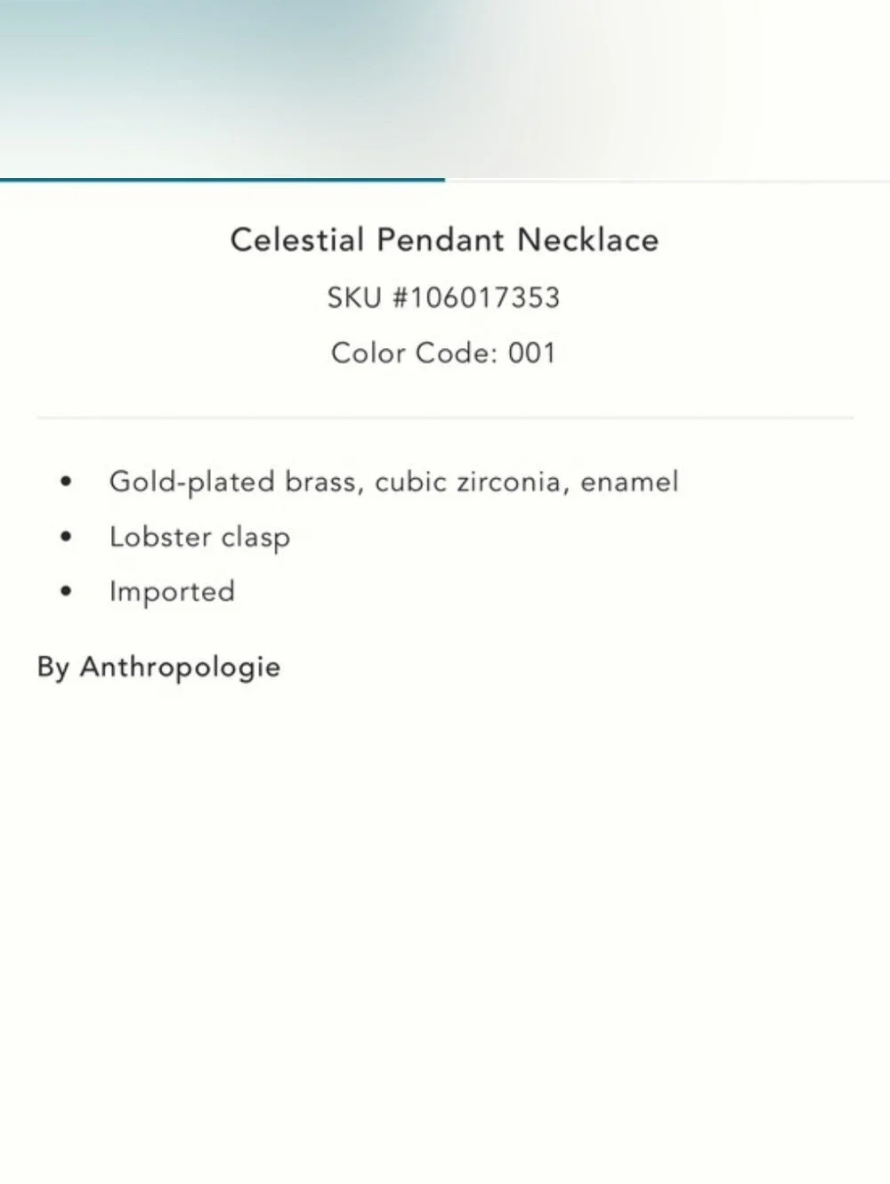 Anthropologie Celestial Pendant Necklace- Gold/Olive Tones